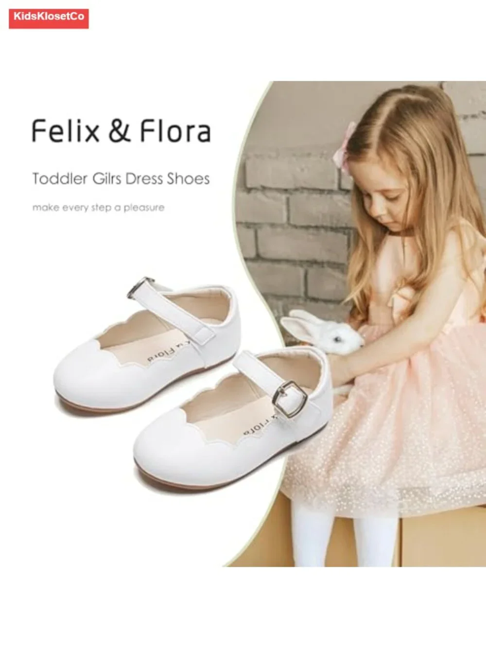 Toddler Girl Flower Dress Ballet Mary Jane Flats Hook & Loop Non-Slip Party